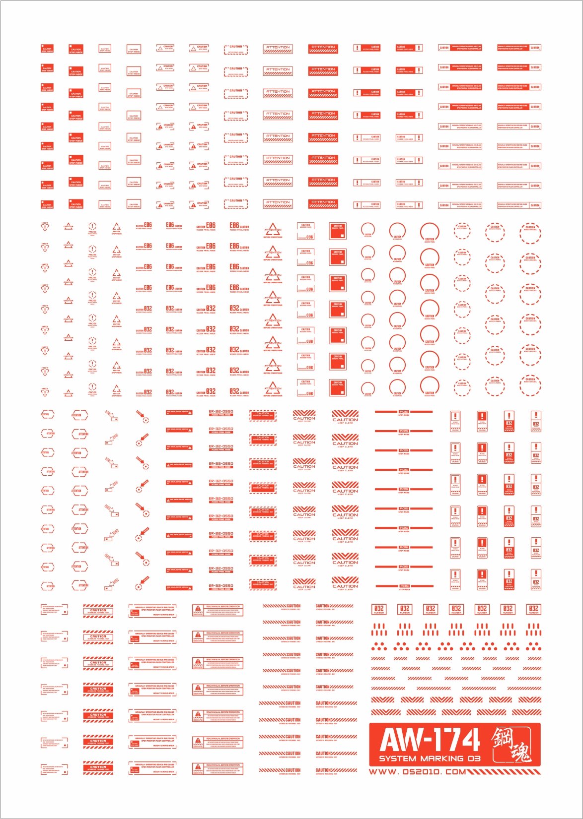 AW-174 Waterslide Decal Markings Type 03 (Red)