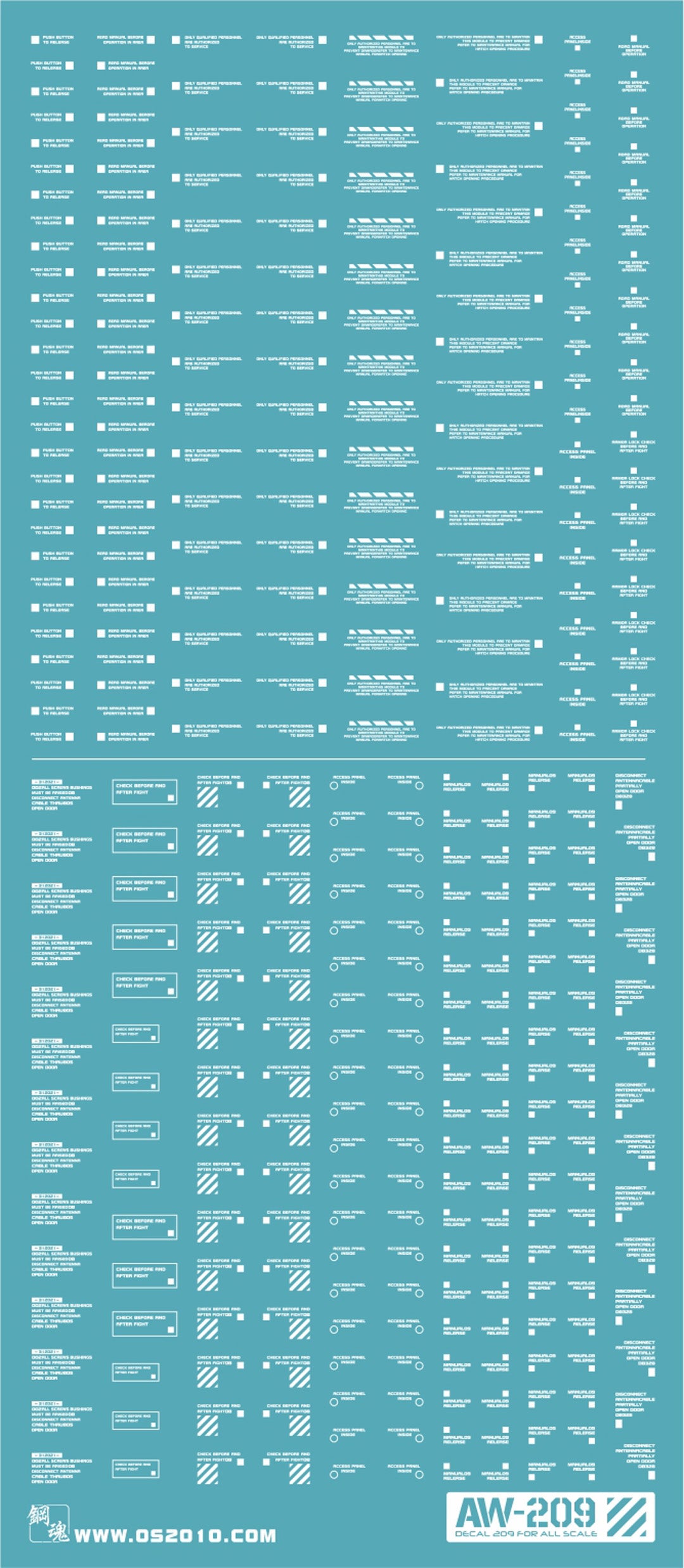 AW-209 Waterslide Decal Markings Type E (White)