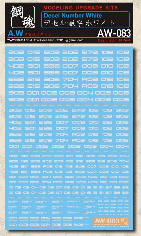 AW-083 Waterslide Decal: Numbers Type 03 (Off White)