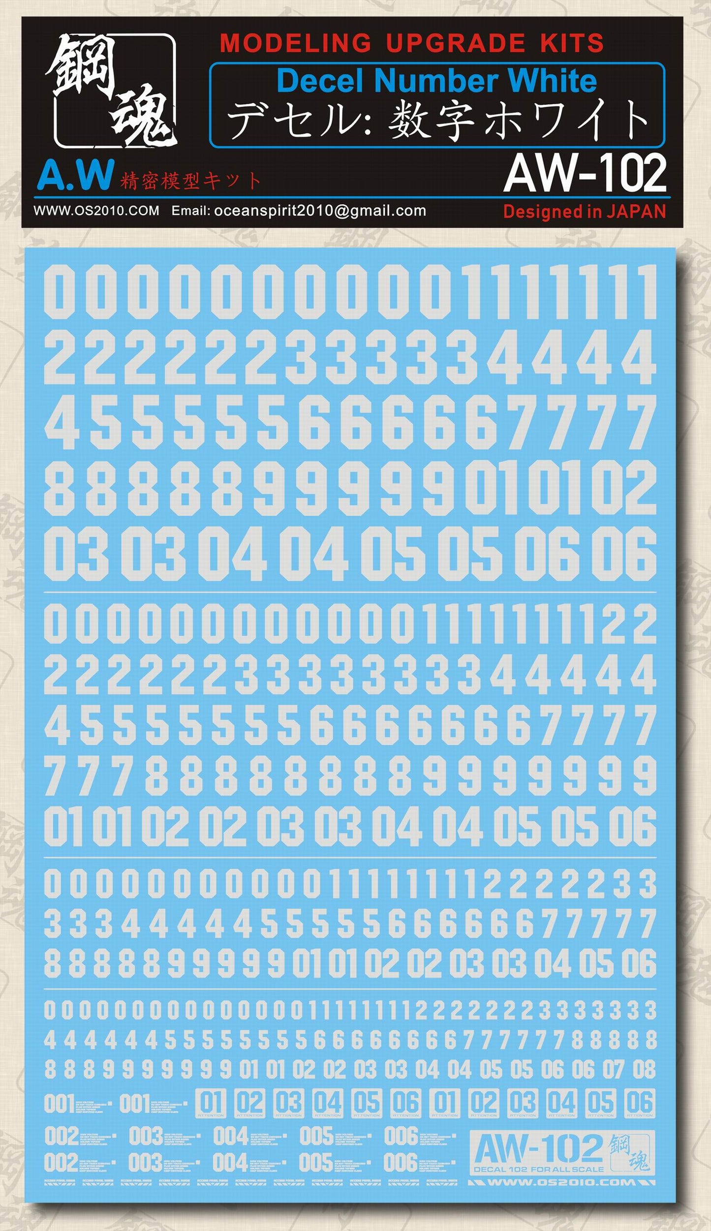 AW-102 Waterslide Decal: Numbers Type 04 (Off White)